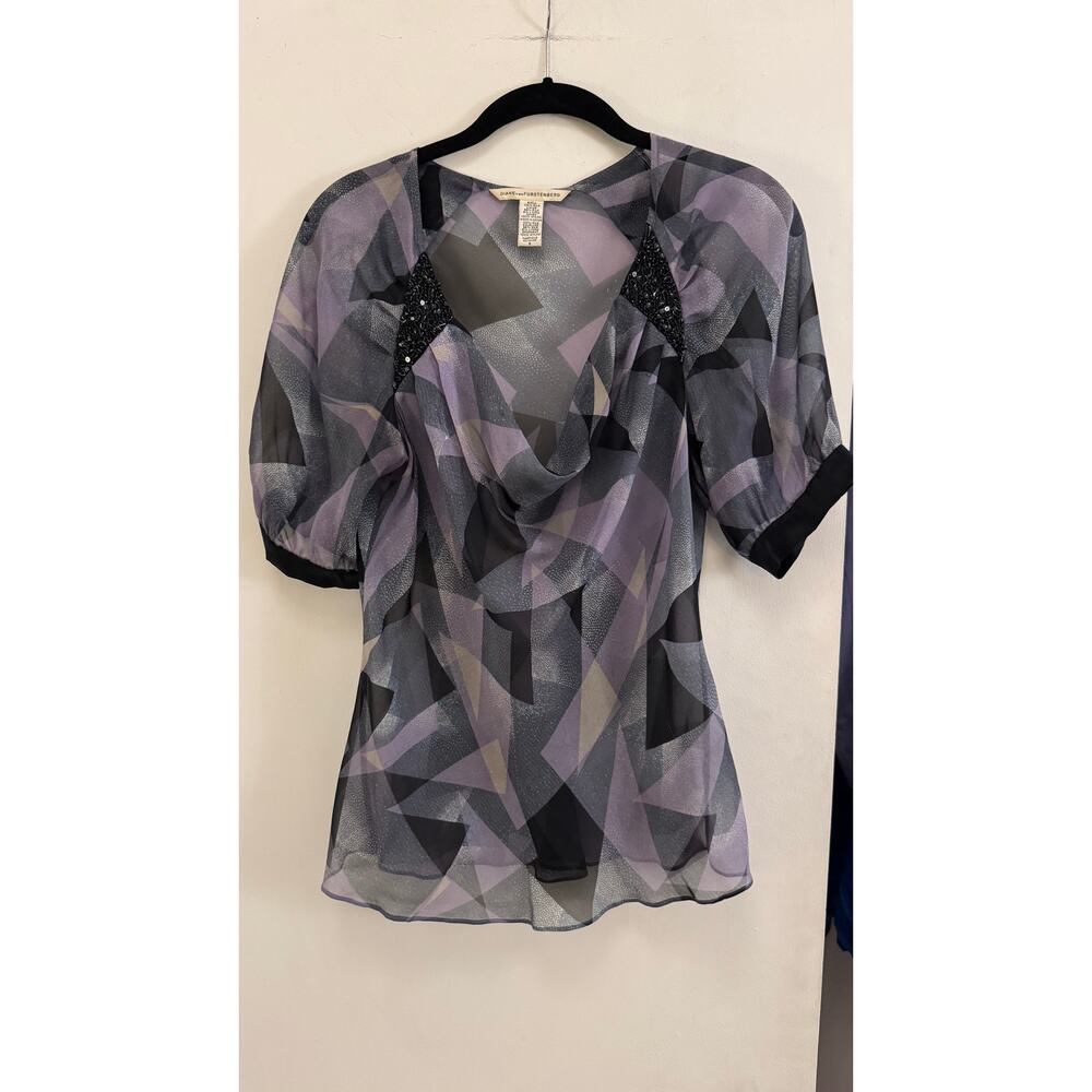 Diane VonFurstenberg - Y2K Purple and Black Silk Top - Size L